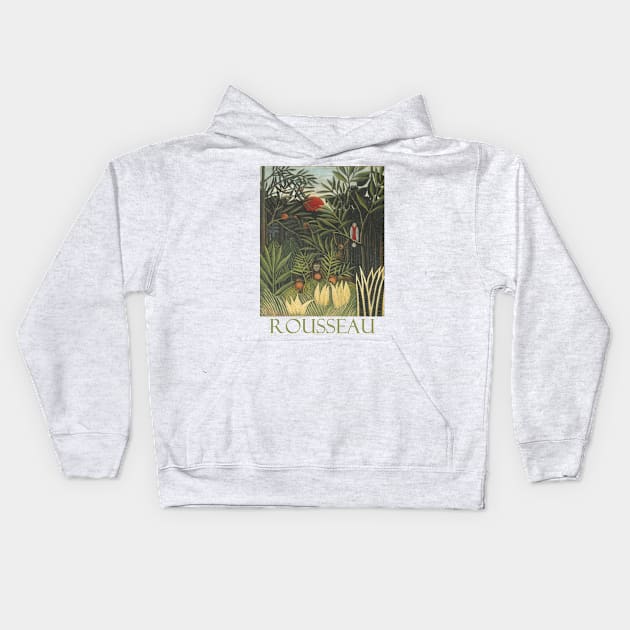 Monkeys and Parrot in the Virgin Forest by Henri Rousseau Kids Hoodie by Naves